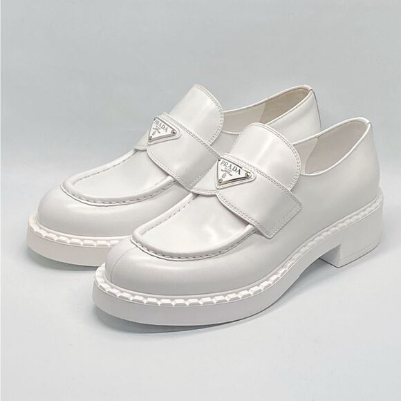 Prada Spazzolato Logo Platform Leather Loafers size 40 - Picture 1 of 14